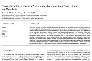 Young adults’fear of disasters: A case study of residents from Turkey, Serbiaand Macedonia