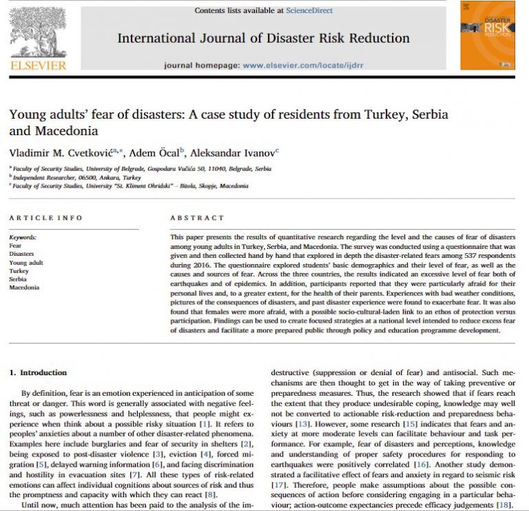 Read more about the article Young adults’fear of disasters: A case study of residents from Turkey, Serbiaand Macedonia
