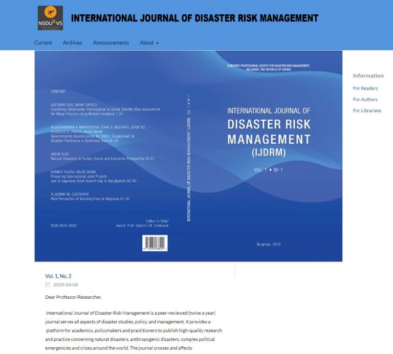 Read more about the article Elektronski sistem za slanje radova u međunarodnom časopisu – International Journal of Disaster Risk Management