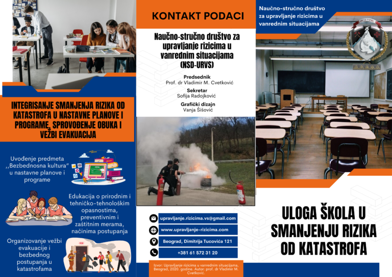 ⭐Edukativna brošura ➡️ Uloga škola u smanjenju rizika od katastrofa ➡️ Izdavač: Naučno-stručno društvo za upravljanje rizicima u vanrednim situacijama